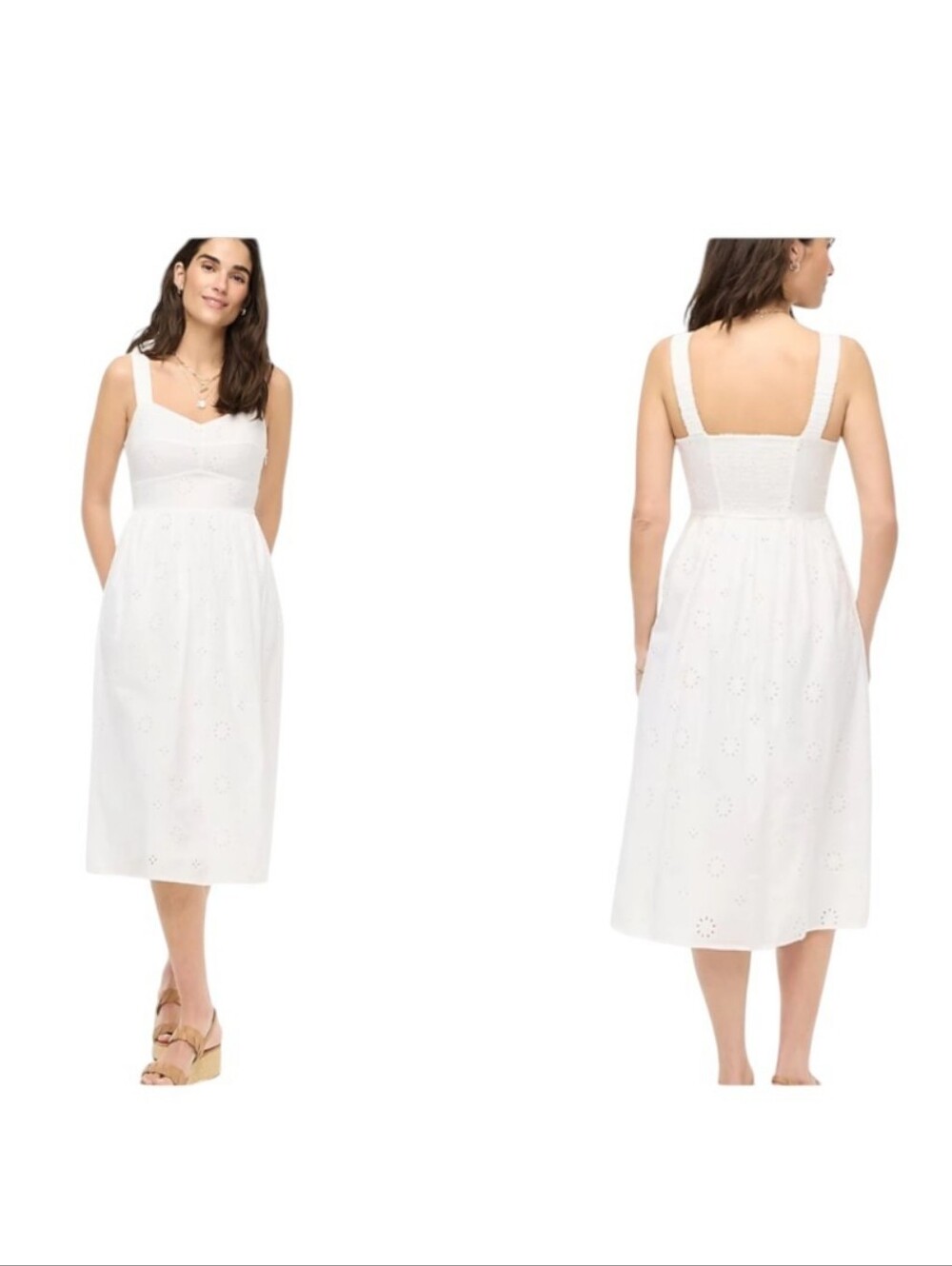 NWT J. Crew Eyelet embroidered midi dress White Lined Heart Neckline Size 8P
